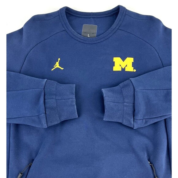 Jordan Michigan Wolverines 465 Icon Fleece Crew Sweatshirt Blue Jumpman Mens L - Picture 3 of 9